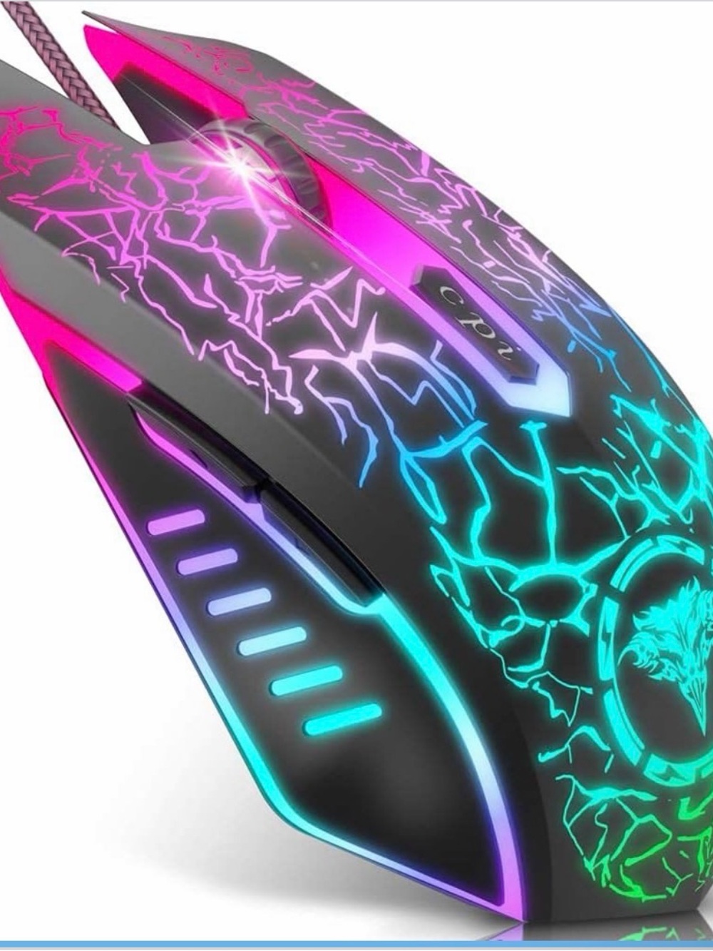 RGB Cracked-Pattern Gaming Mouse - Neon Pink Teal Gradient